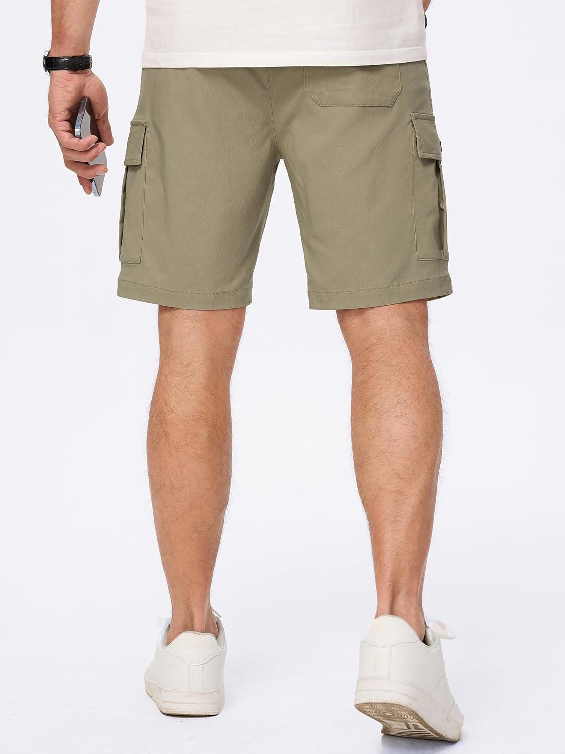 imageJMIERR Mens Casual Stretch Cargo Shorts Classic Drawstring Elastic Waist Summer Work Short with Multi Pockets0 Khaki