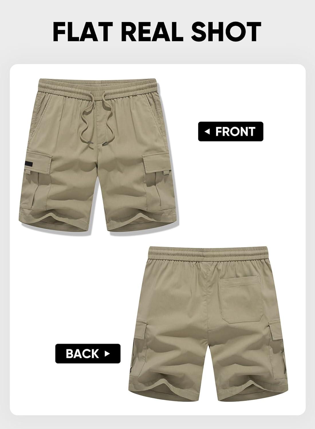 imageJMIERR Mens Casual Stretch Cargo Shorts Classic Drawstring Elastic Waist Summer Work Short with Multi Pockets0 Khaki