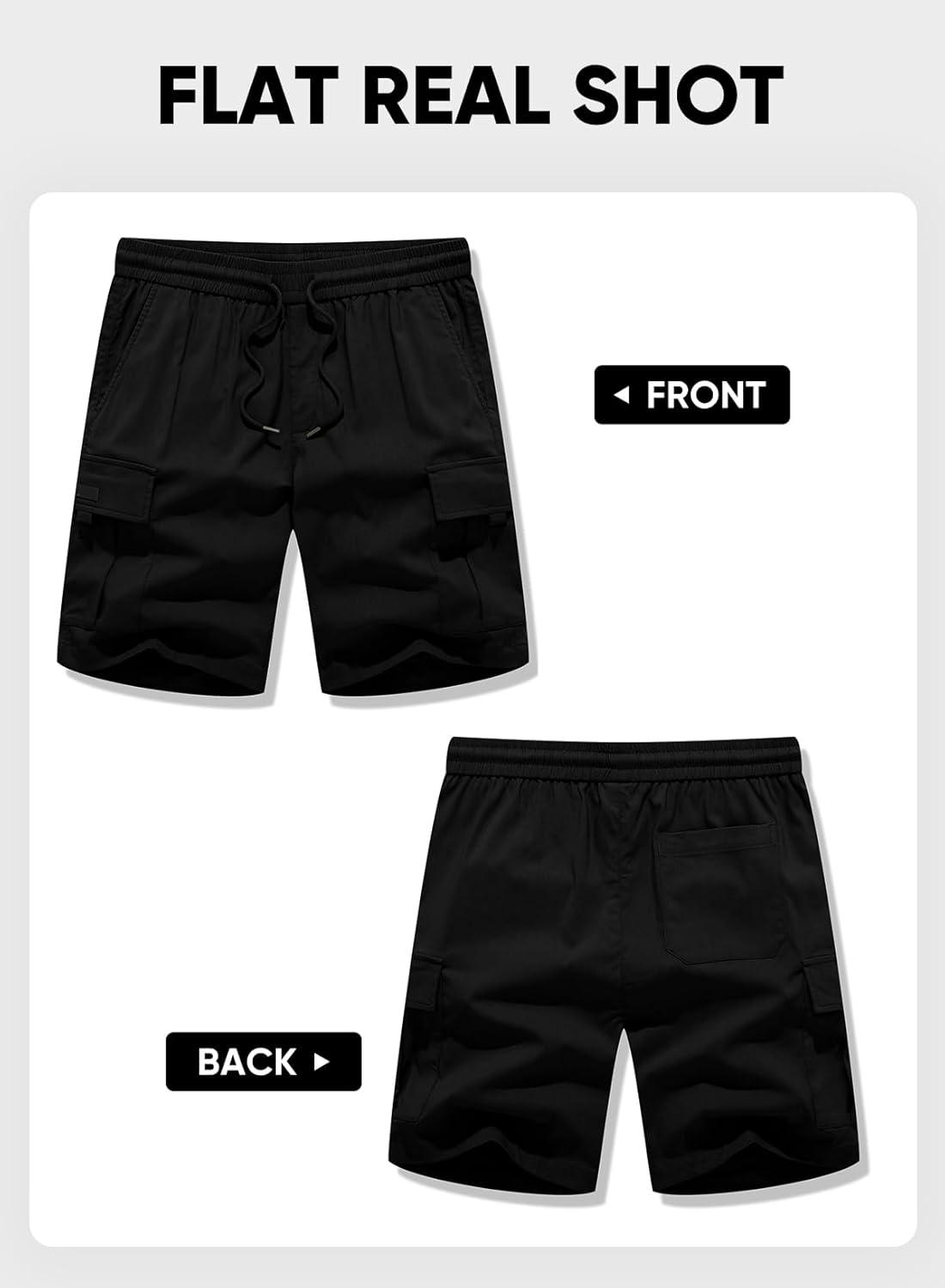 imageJMIERR Mens Casual Stretch Cargo Shorts Classic Drawstring Elastic Waist Summer Work Short with Multi Pockets01 Black