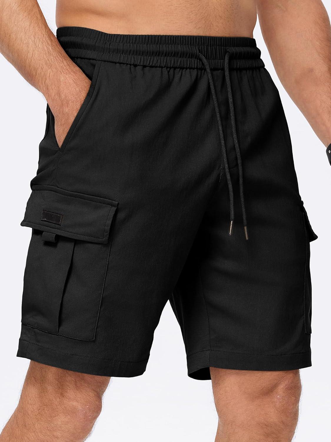 imageJMIERR Mens Casual Stretch Cargo Shorts Classic Drawstring Elastic Waist Summer Work Short with Multi Pockets01 Black