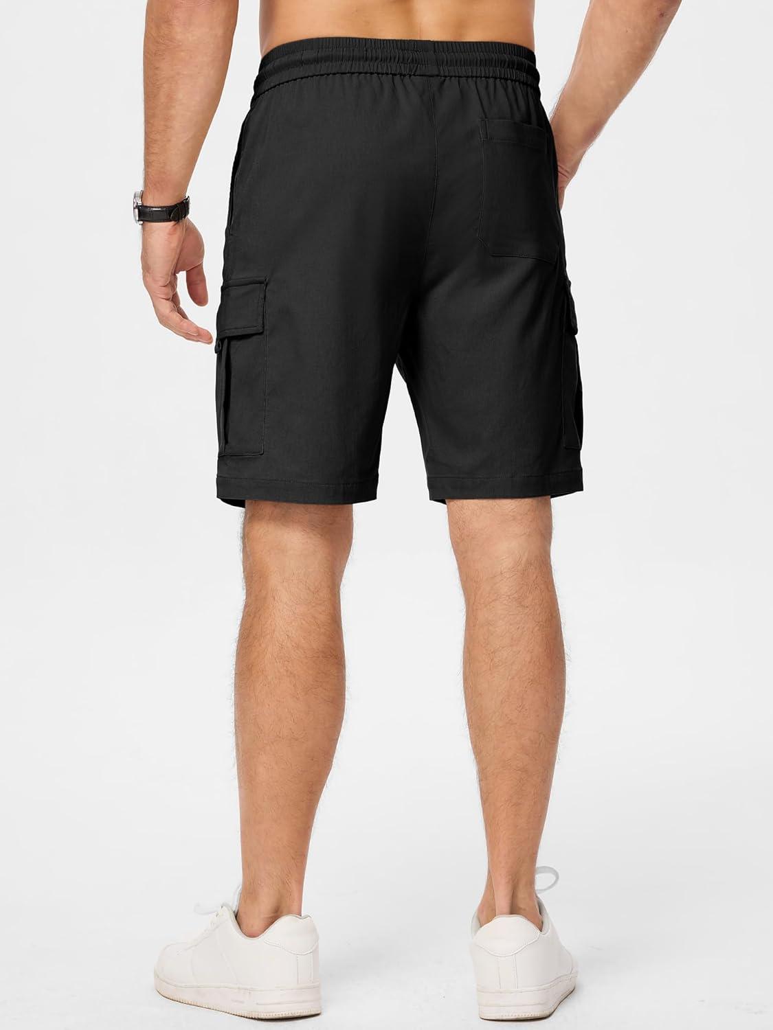 imageJMIERR Mens Casual Stretch Cargo Shorts Classic Drawstring Elastic Waist Summer Work Short with Multi Pockets01 Black