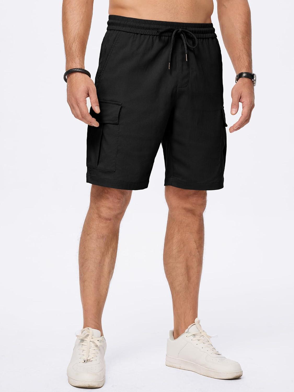 imageJMIERR Mens Casual Stretch Cargo Shorts Classic Drawstring Elastic Waist Summer Work Short with Multi Pockets01 Black