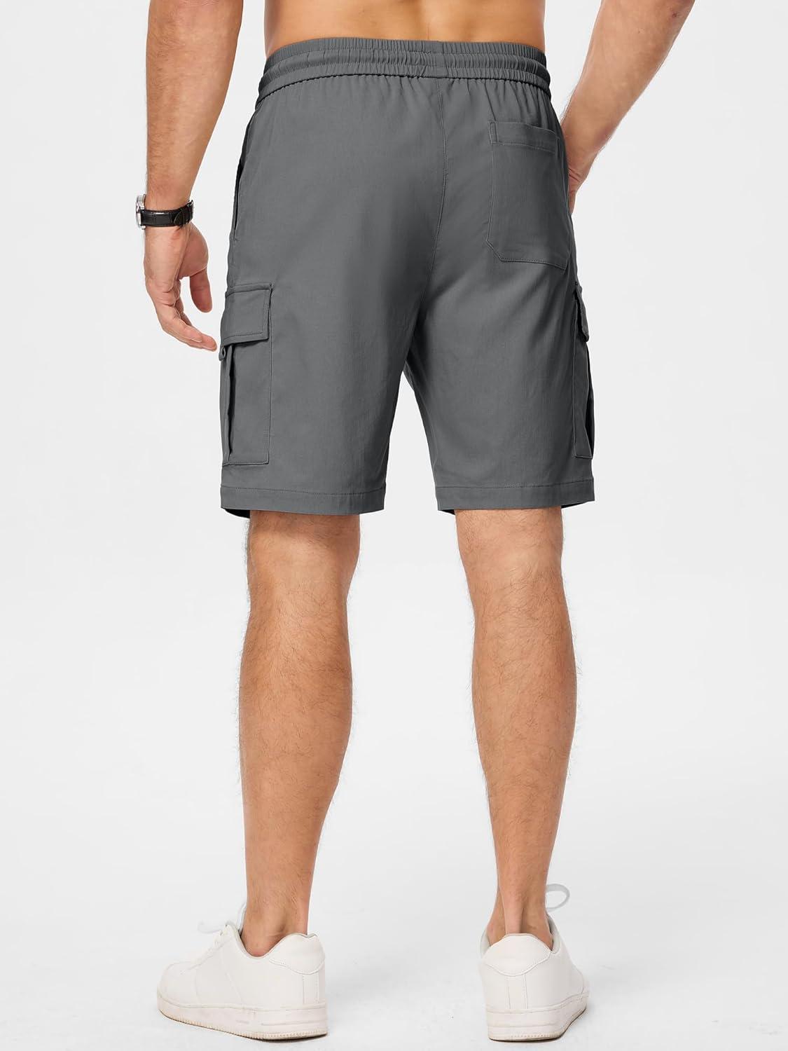 imageJMIERR Mens Casual Stretch Cargo Shorts Classic Drawstring Elastic Waist Summer Work Short with Multi Pockets02 Dark Grey