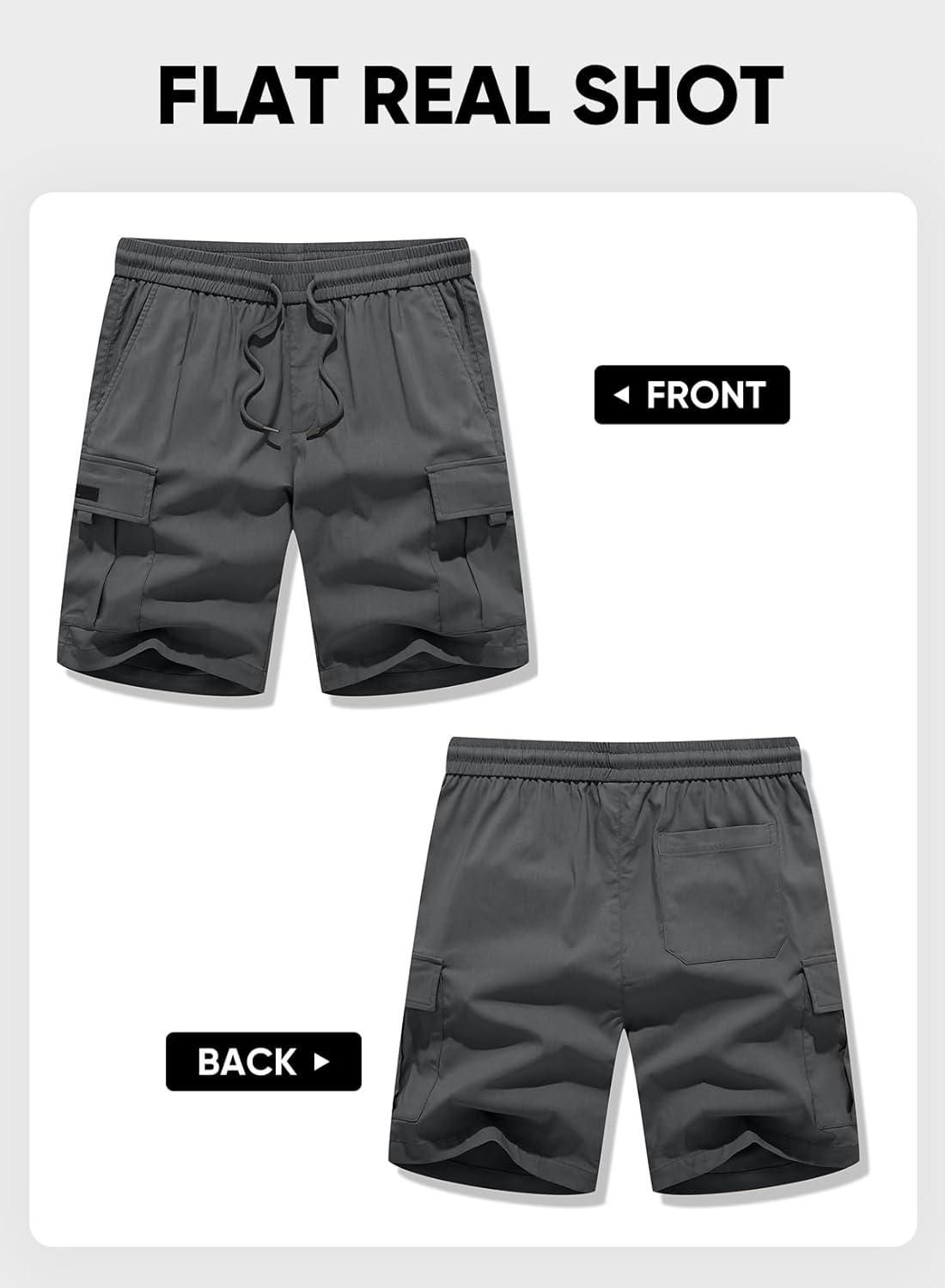 imageJMIERR Mens Casual Stretch Cargo Shorts Classic Drawstring Elastic Waist Summer Work Short with Multi Pockets02 Dark Grey