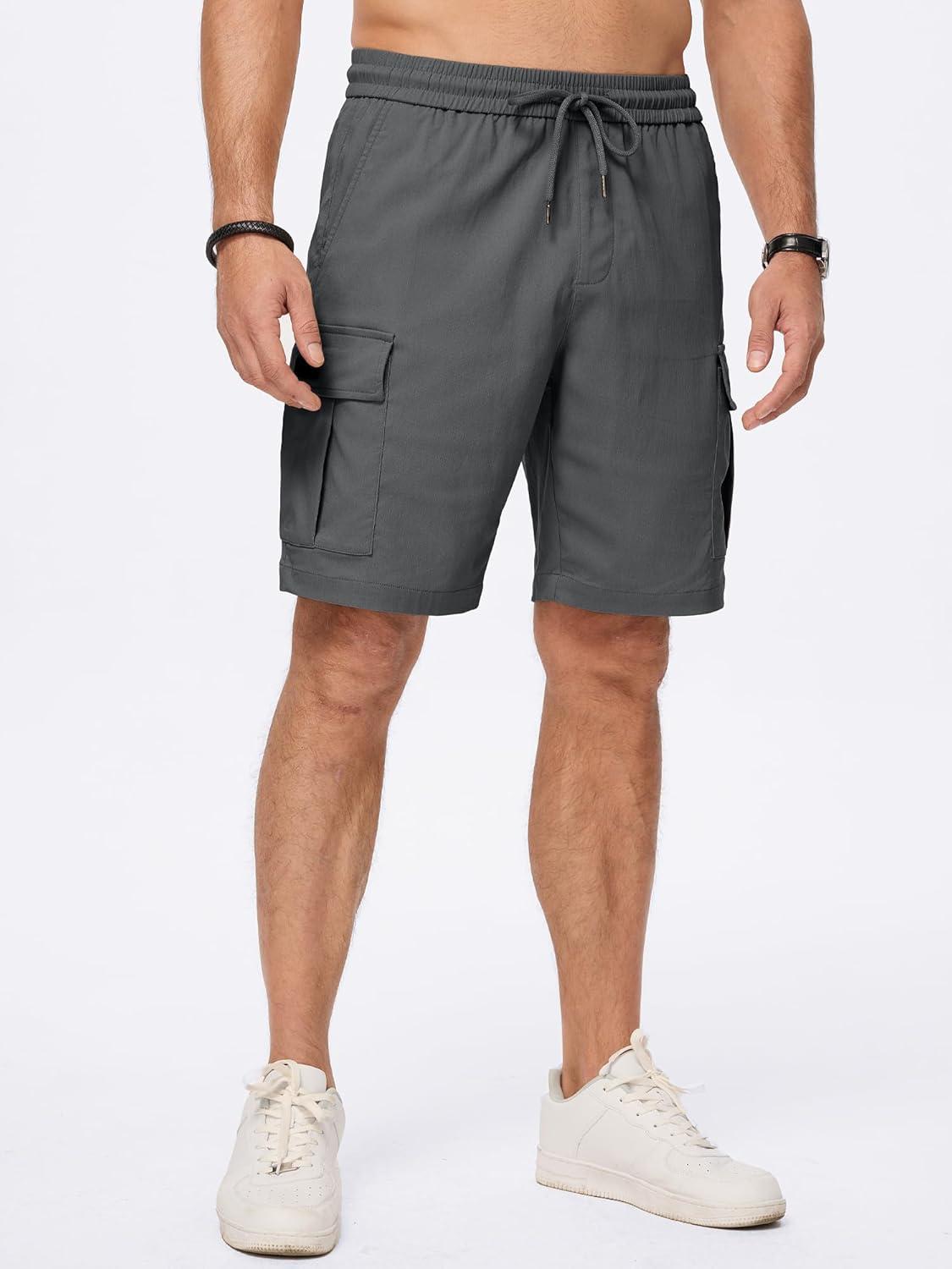 imageJMIERR Mens Casual Stretch Cargo Shorts Classic Drawstring Elastic Waist Summer Work Short with Multi Pockets02 Dark Grey