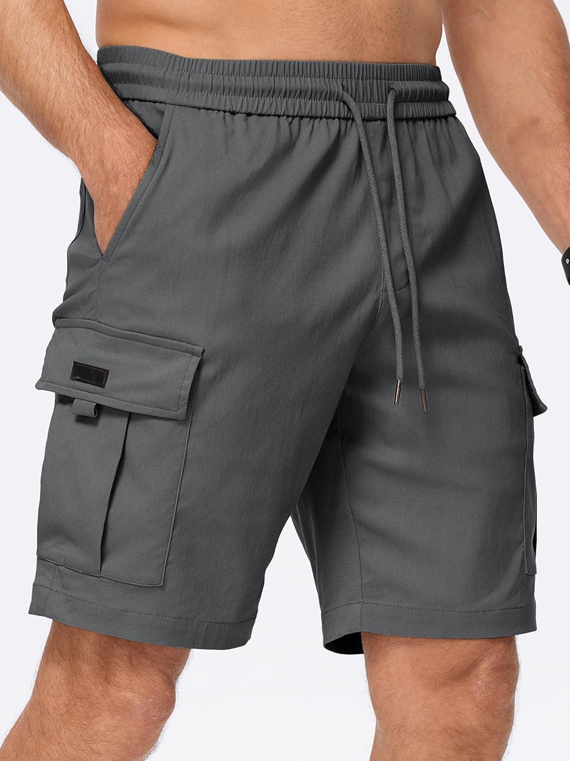 imageJMIERR Mens Casual Stretch Cargo Shorts Classic Drawstring Elastic Waist Summer Work Short with Multi Pockets02 Dark Grey