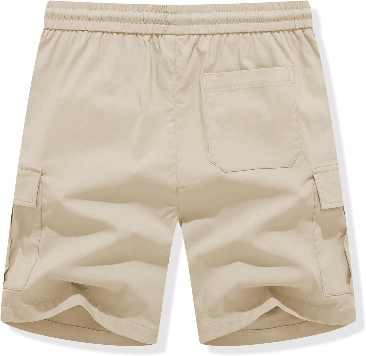 imageJMIERR Mens Casual Stretch Cargo Shorts Classic Drawstring Elastic Waist Summer Work Short with Multi PocketsApricot