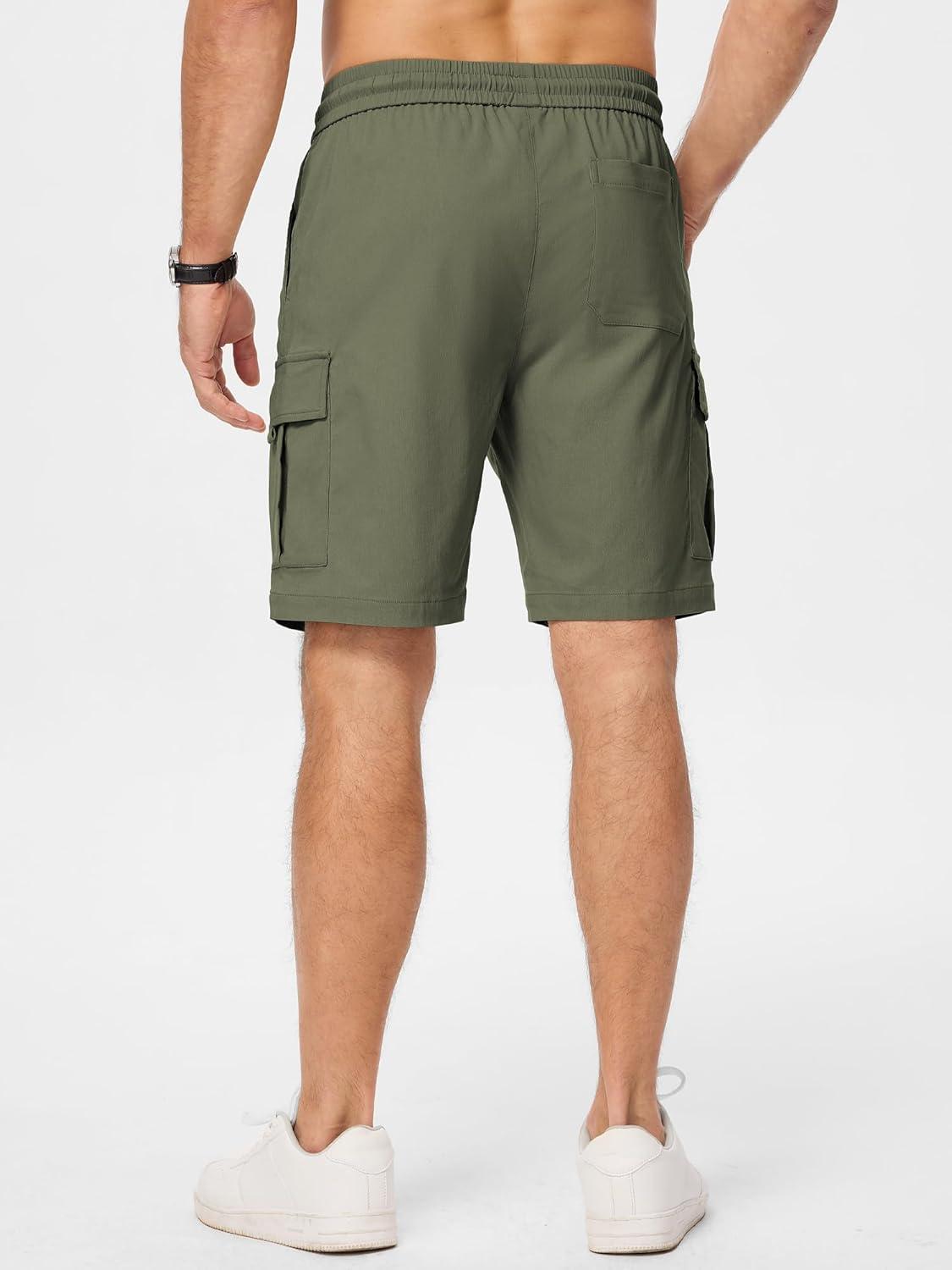 imageJMIERR Mens Casual Stretch Cargo Shorts Classic Drawstring Elastic Waist Summer Work Short with Multi PocketsArmy Green