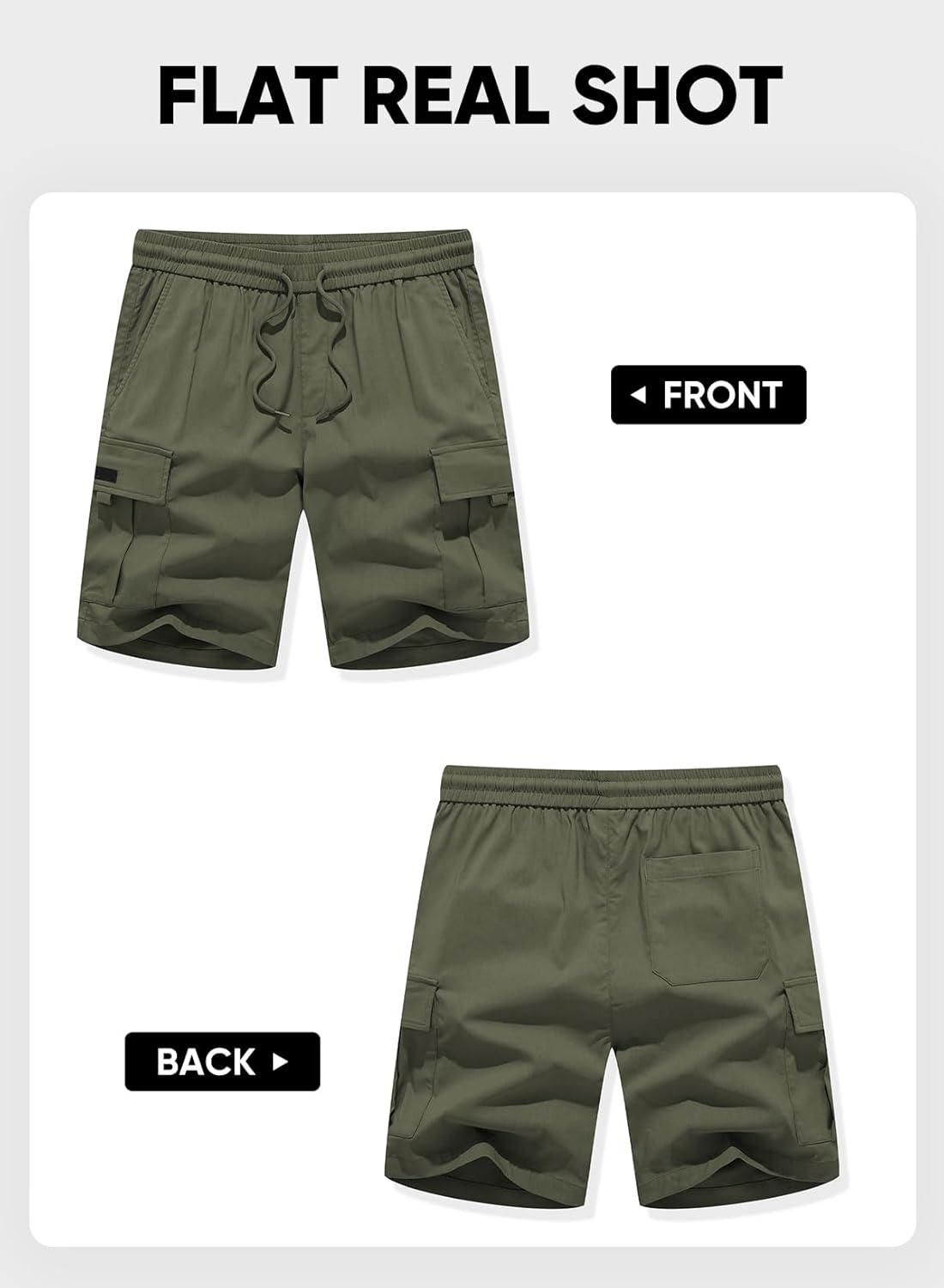 imageJMIERR Mens Casual Stretch Cargo Shorts Classic Drawstring Elastic Waist Summer Work Short with Multi PocketsArmy Green