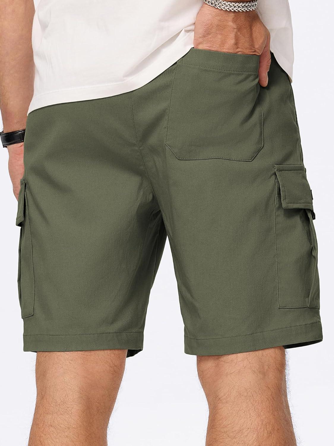 imageJMIERR Mens Casual Stretch Cargo Shorts Classic Drawstring Elastic Waist Summer Work Short with Multi PocketsArmy Green