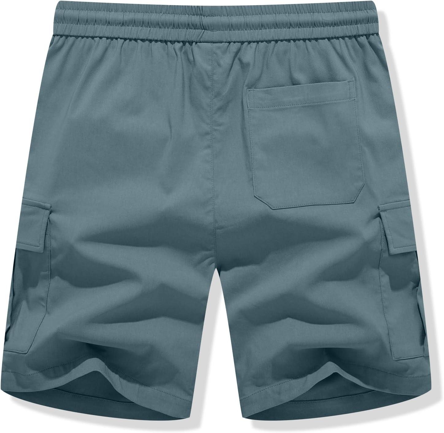 imageJMIERR Mens Casual Stretch Cargo Shorts Classic Drawstring Elastic Waist Summer Work Short with Multi PocketsBlue