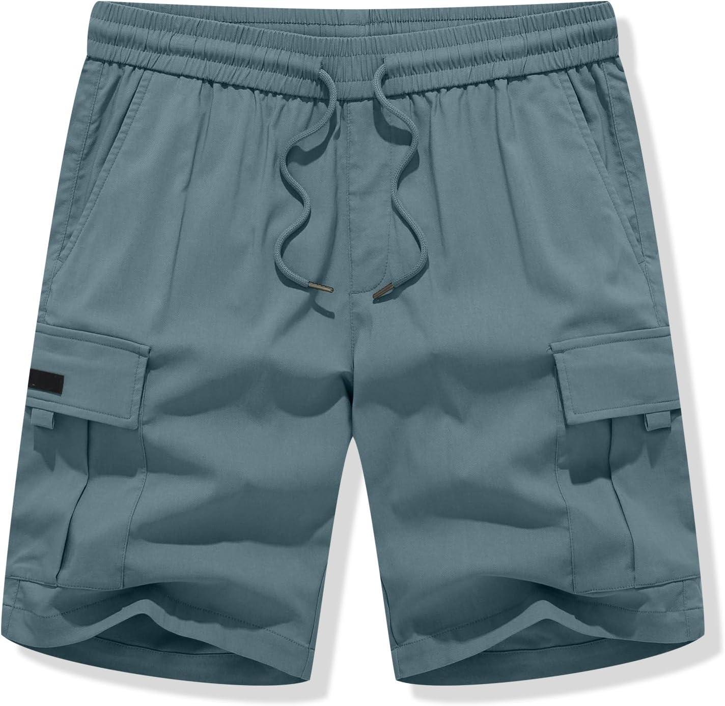 imageJMIERR Mens Casual Stretch Cargo Shorts Classic Drawstring Elastic Waist Summer Work Short with Multi PocketsBlue