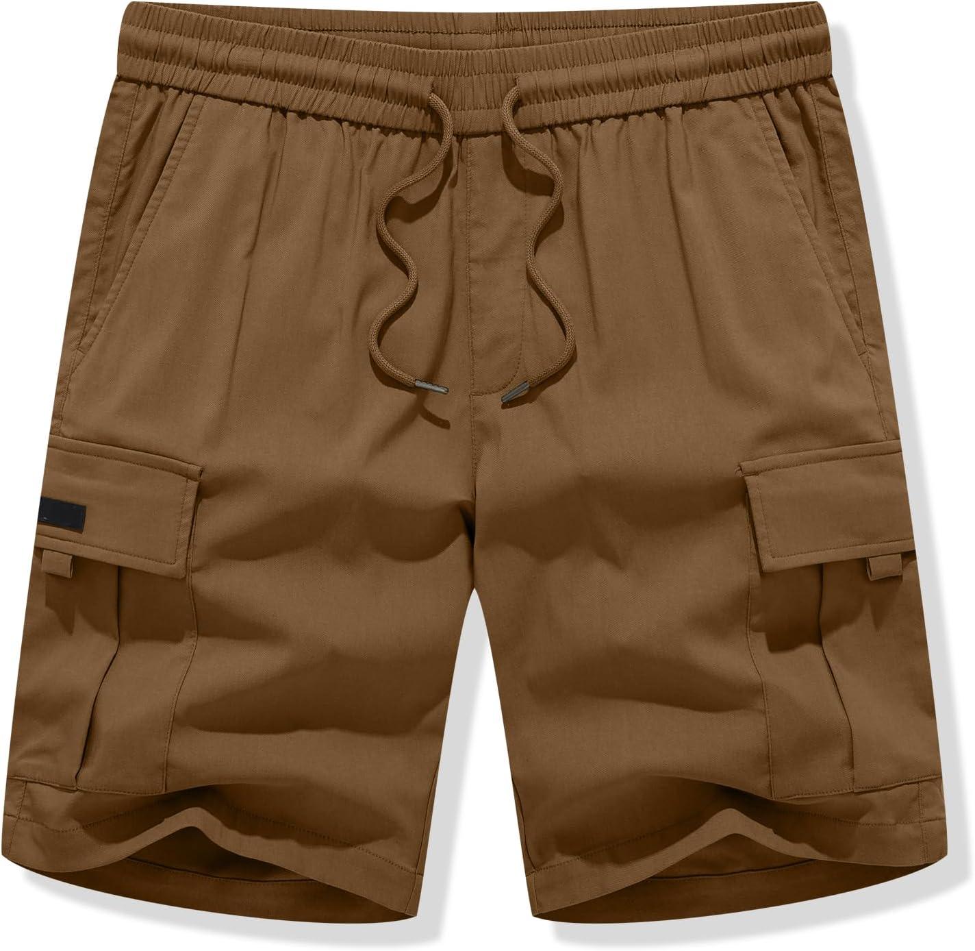 imageJMIERR Mens Casual Stretch Cargo Shorts Classic Drawstring Elastic Waist Summer Work Short with Multi PocketsCamel