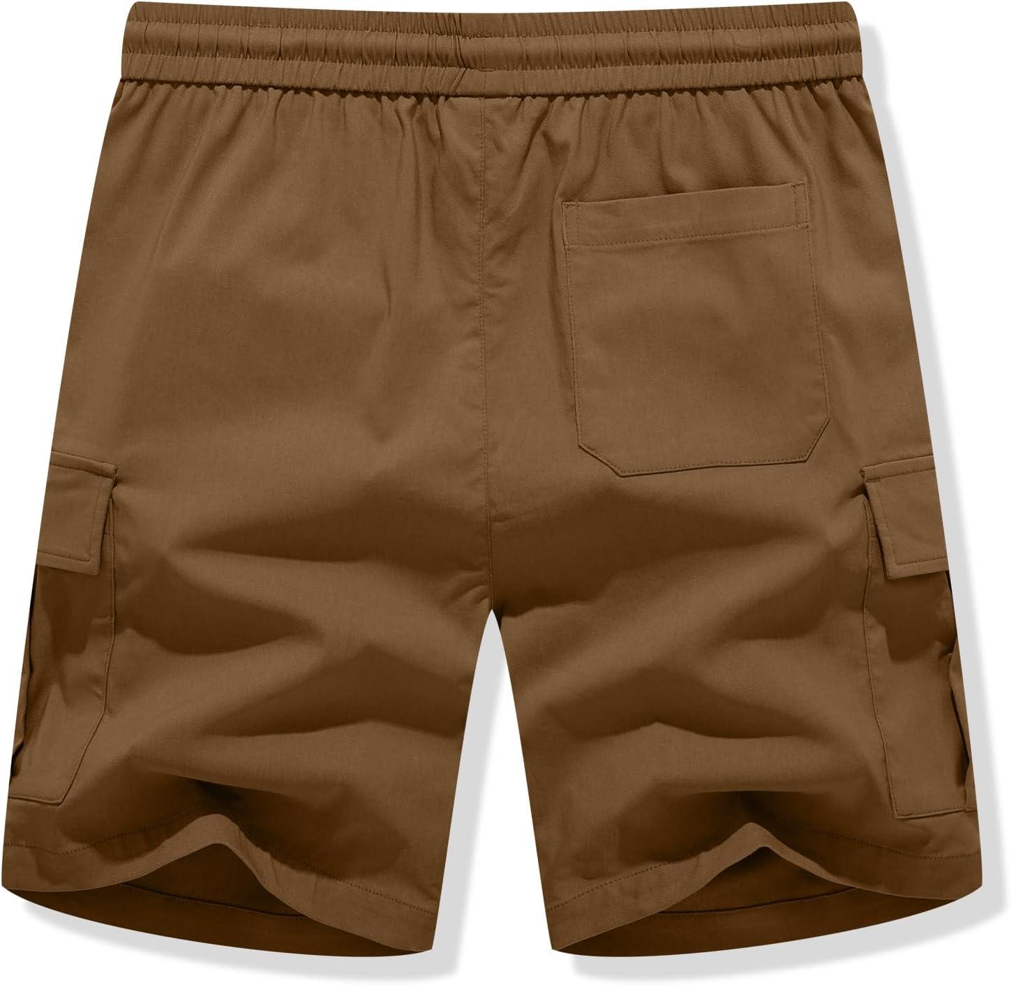 imageJMIERR Mens Casual Stretch Cargo Shorts Classic Drawstring Elastic Waist Summer Work Short with Multi PocketsCamel