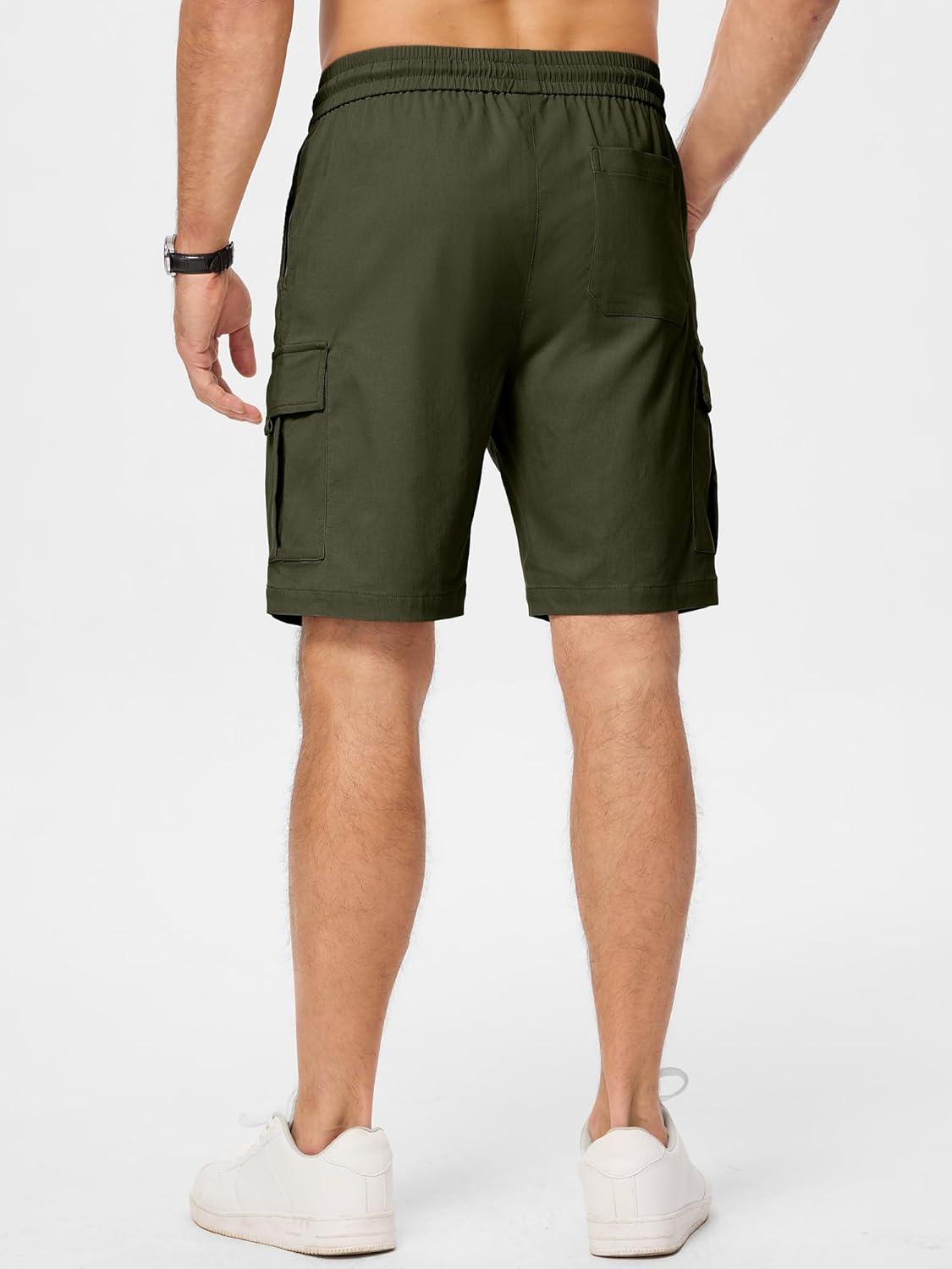 imageJMIERR Mens Casual Stretch Cargo Shorts Classic Drawstring Elastic Waist Summer Work Short with Multi PocketsGreen