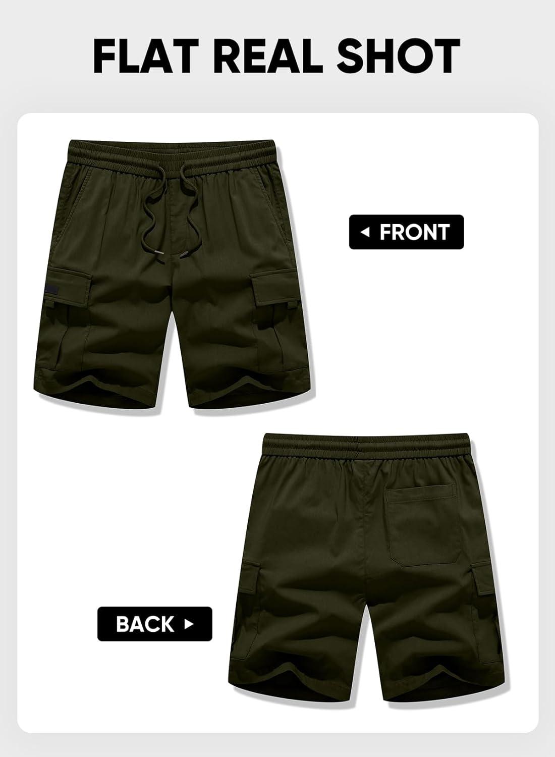 imageJMIERR Mens Casual Stretch Cargo Shorts Classic Drawstring Elastic Waist Summer Work Short with Multi PocketsGreen