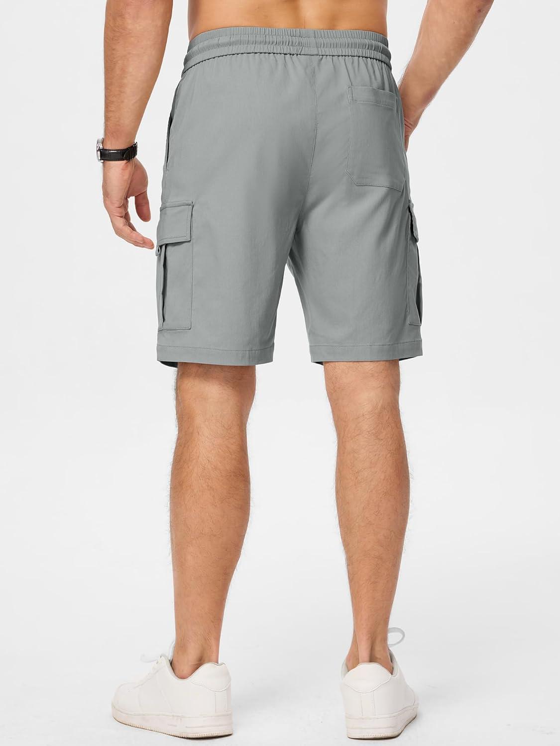 imageJMIERR Mens Casual Stretch Cargo Shorts Classic Drawstring Elastic Waist Summer Work Short with Multi PocketsLight Grey
