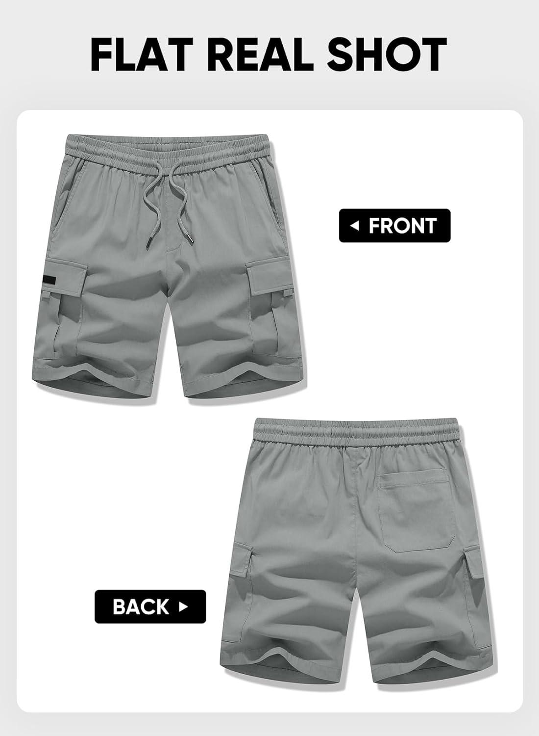 imageJMIERR Mens Casual Stretch Cargo Shorts Classic Drawstring Elastic Waist Summer Work Short with Multi PocketsLight Grey