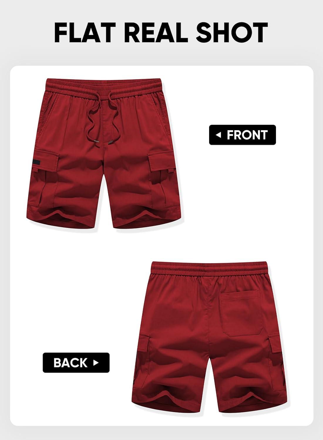 imageJMIERR Mens Casual Stretch Cargo Shorts Classic Drawstring Elastic Waist Summer Work Short with Multi PocketsRed