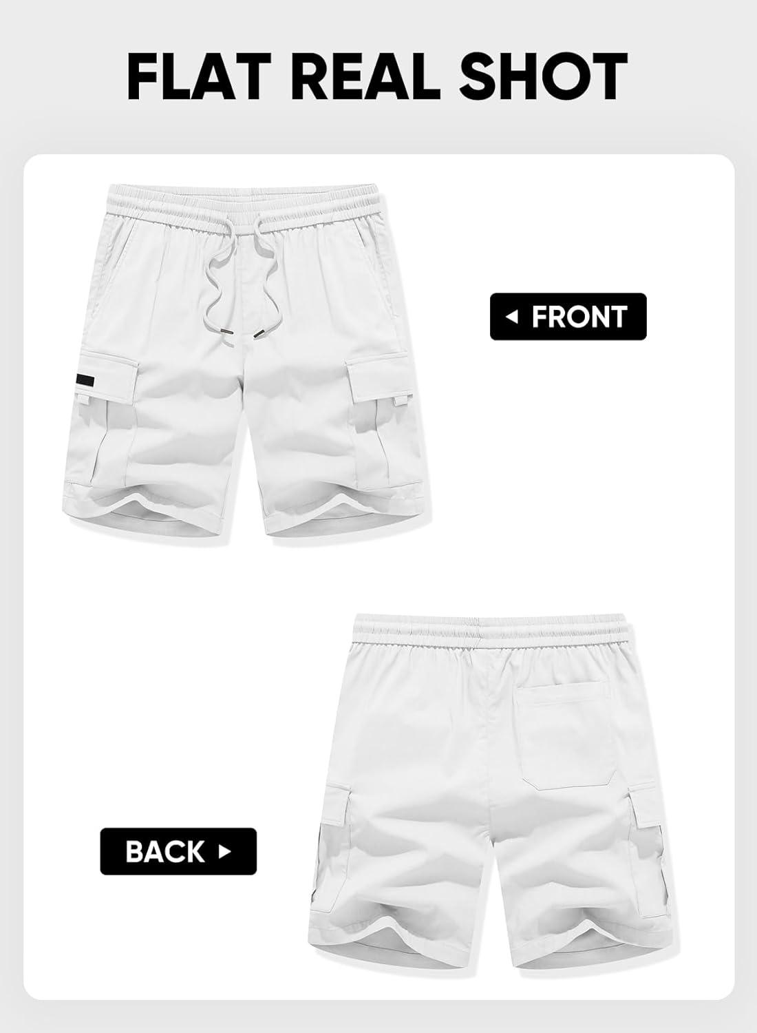 imageJMIERR Mens Casual Stretch Cargo Shorts Classic Drawstring Elastic Waist Summer Work Short with Multi PocketsWhite