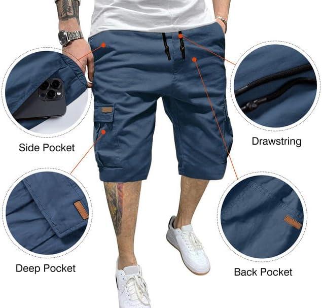 imageJMIERR Mens Casual Twill Cargo Shorts Cotton Drawstring Classic Cargo Stretch Short with 6 PocketsB Blue