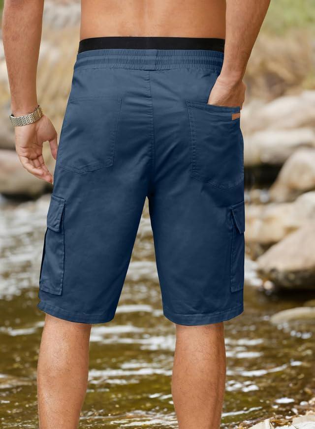 imageJMIERR Mens Casual Twill Cargo Shorts Cotton Drawstring Classic Cargo Stretch Short with 6 PocketsB Blue