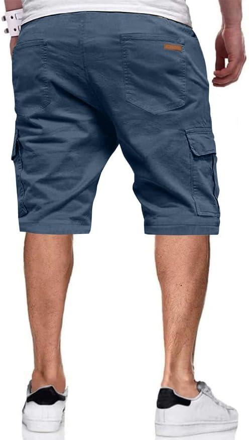 imageJMIERR Mens Casual Twill Cargo Shorts Cotton Drawstring Classic Cargo Stretch Short with 6 PocketsB Blue
