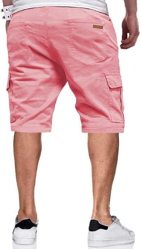 imageJMIERR Mens Casual Twill Cargo Shorts Cotton Drawstring Classic Cargo Stretch Short with 6 PocketsPink