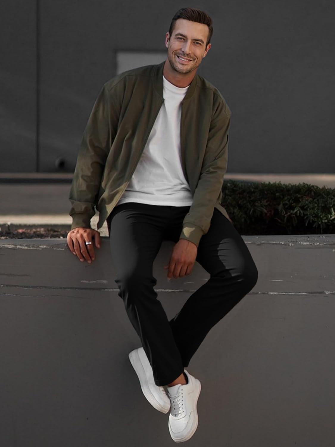 imageJMIERR Mens Chino Pants Casual Stretch Waist Tapered Trousers with PocketsA Black