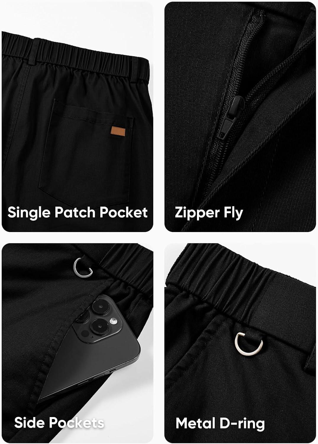 imageJMIERR Mens Chino Pants Casual Stretch Waist Tapered Trousers with PocketsA Black