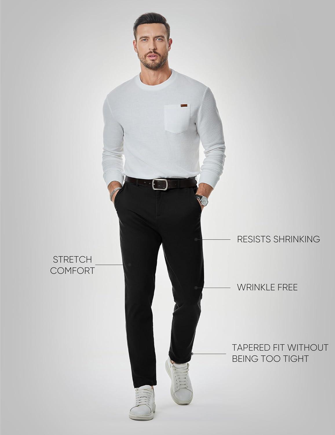 imageJMIERR Mens Chino Pants Casual Stretch Waist Tapered Trousers with PocketsA Black