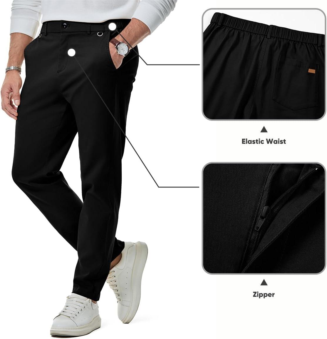 imageJMIERR Mens Chino Pants Casual Stretch Waist Tapered Trousers with PocketsA Black