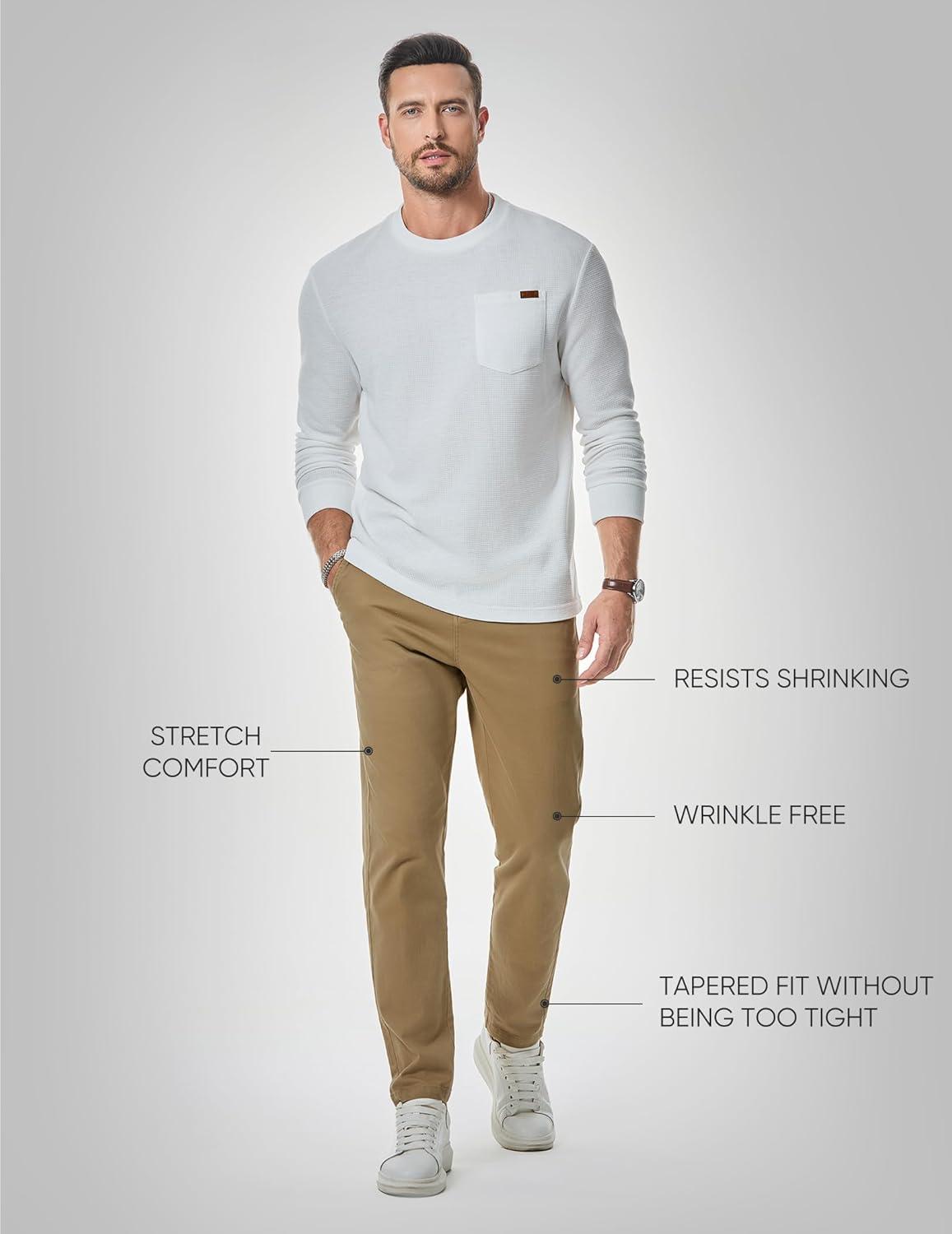 imageJMIERR Mens Chino Pants Casual Stretch Waist Tapered Trousers with PocketsA Khaki