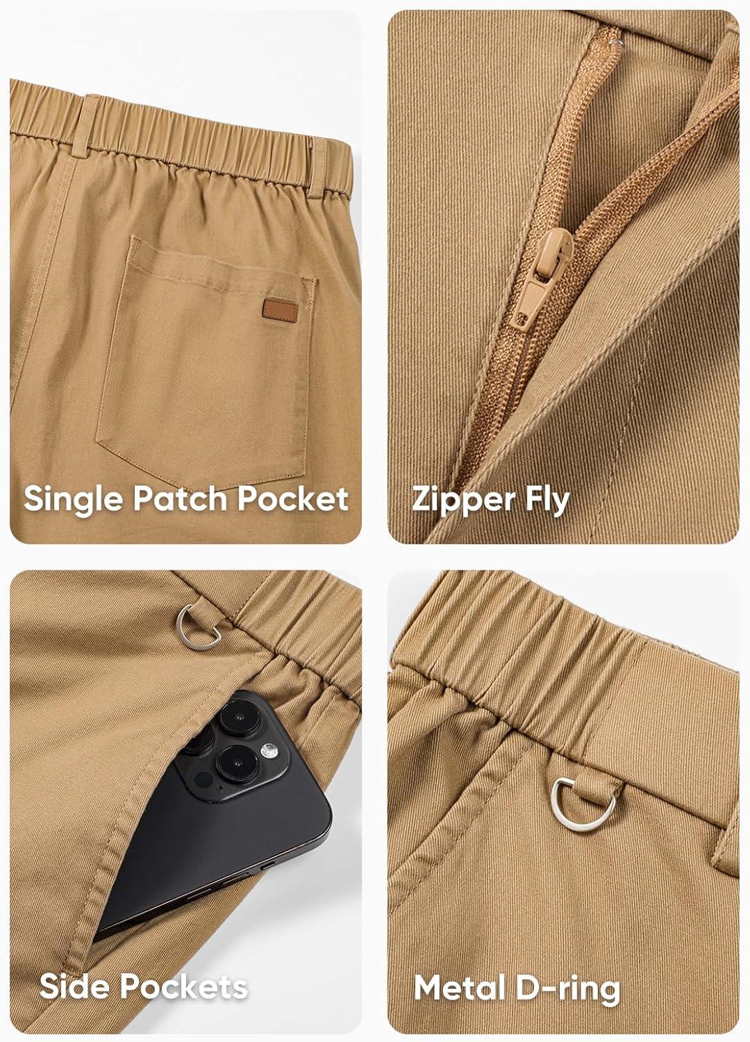 imageJMIERR Mens Chino Pants Casual Stretch Waist Tapered Trousers with PocketsA Khaki