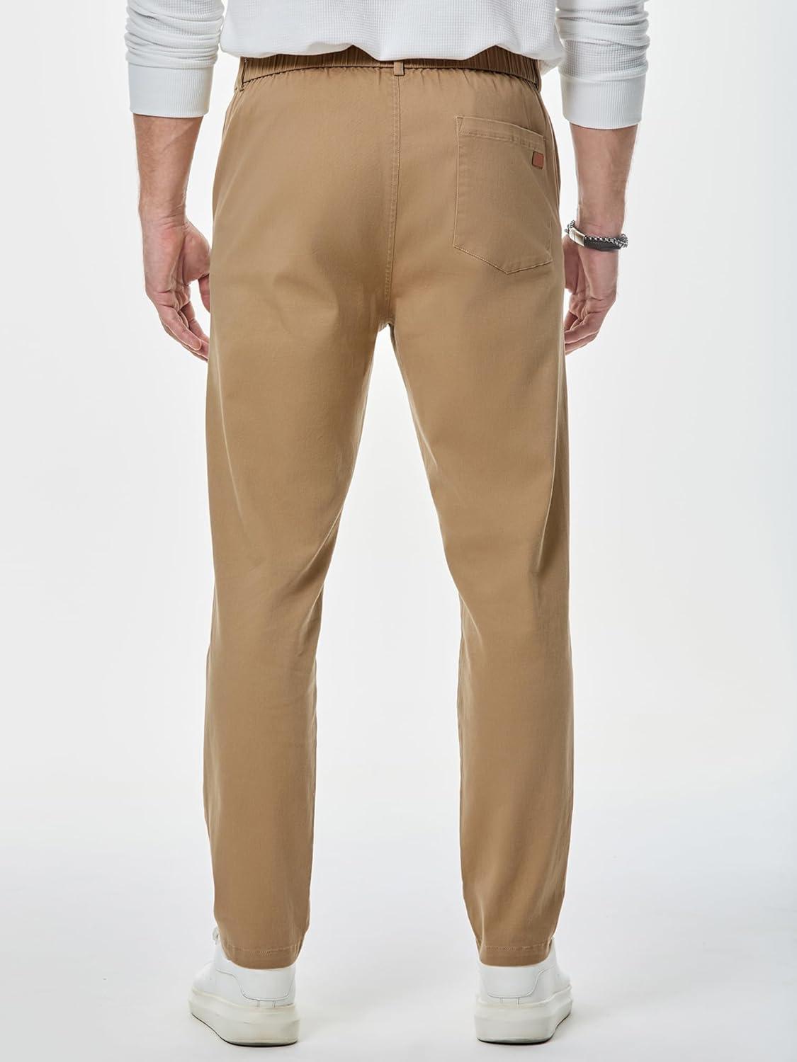 imageJMIERR Mens Chino Pants Casual Stretch Waist Tapered Trousers with PocketsA Khaki