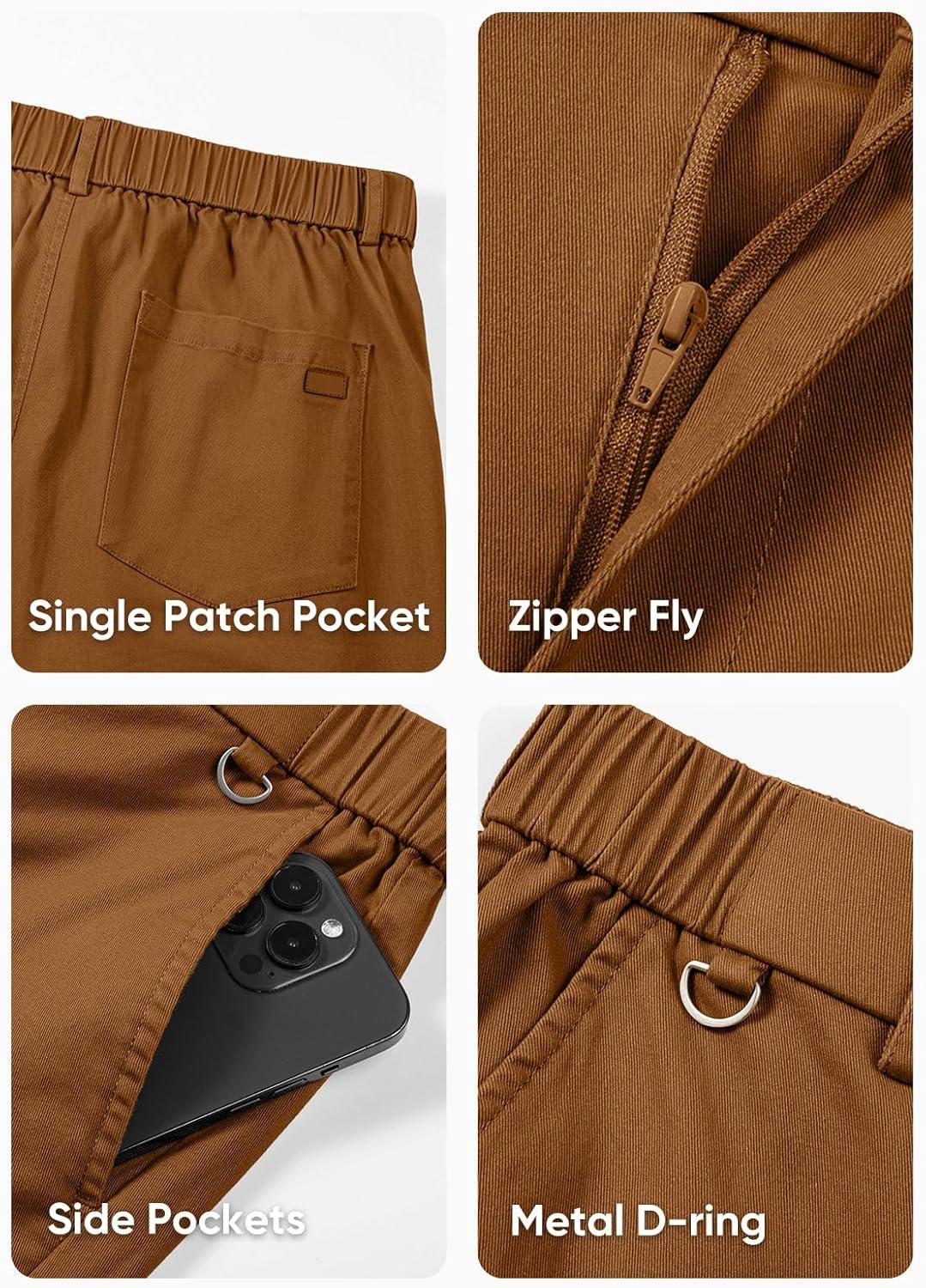 imageJMIERR Mens Chino Pants Casual Stretch Waist Tapered Trousers with PocketsCamel Brown