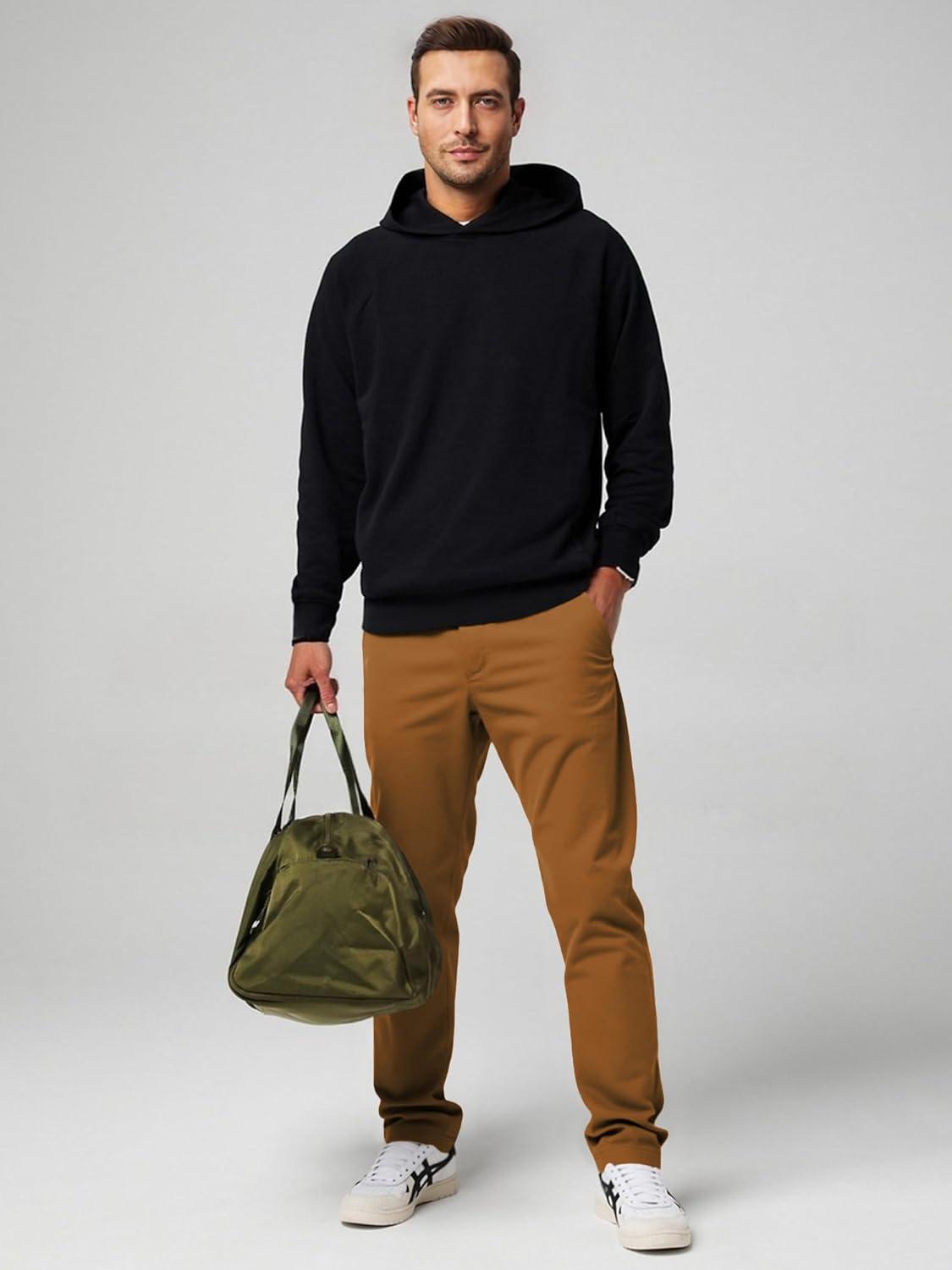 imageJMIERR Mens Chino Pants Casual Stretch Waist Tapered Trousers with PocketsCamel Brown