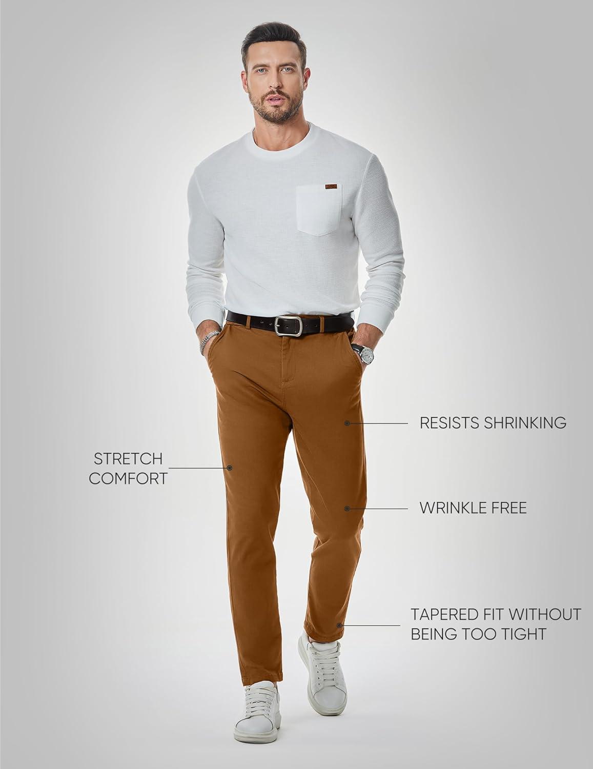 imageJMIERR Mens Chino Pants Casual Stretch Waist Tapered Trousers with PocketsCamel Brown