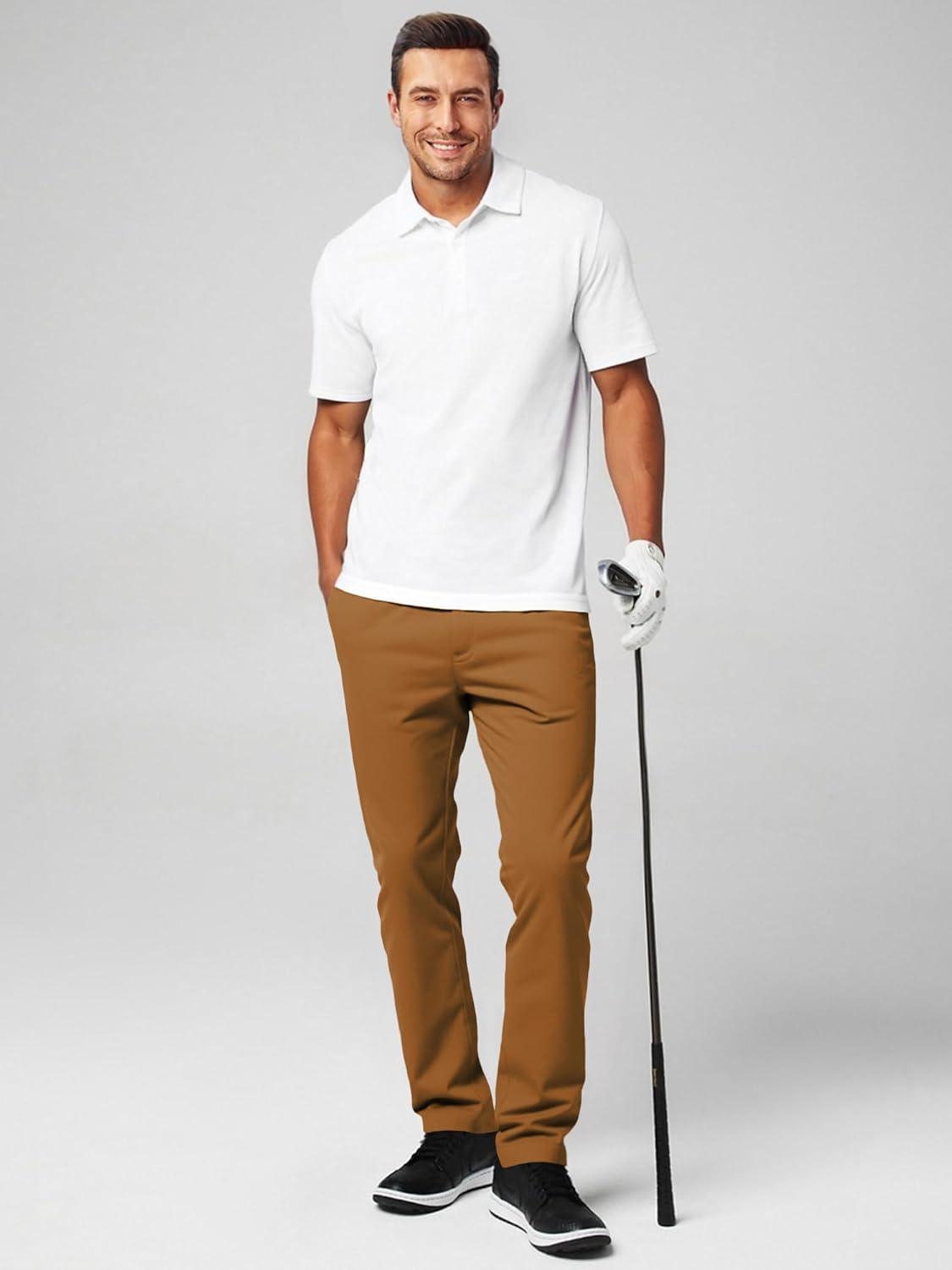 imageJMIERR Mens Chino Pants Casual Stretch Waist Tapered Trousers with PocketsCamel Brown