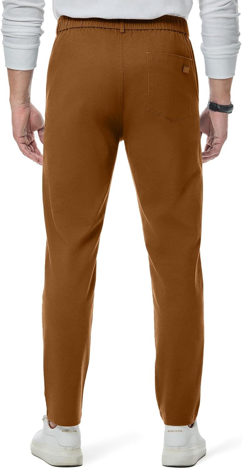 imageJMIERR Mens Chino Pants Casual Stretch Waist Tapered Trousers with PocketsCamel Brown