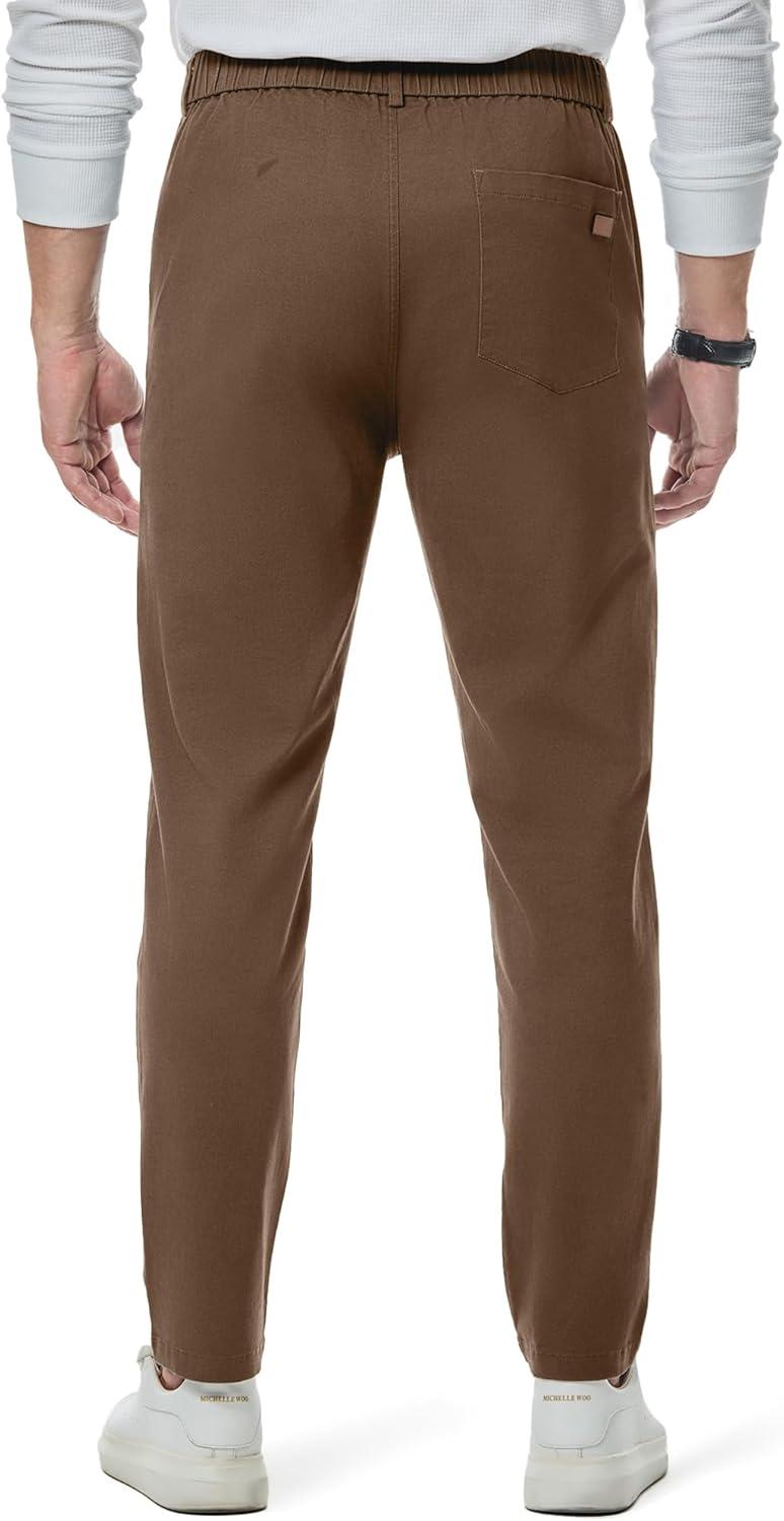 imageJMIERR Mens Chino Pants Casual Stretch Waist Tapered Trousers with PocketsCoffee