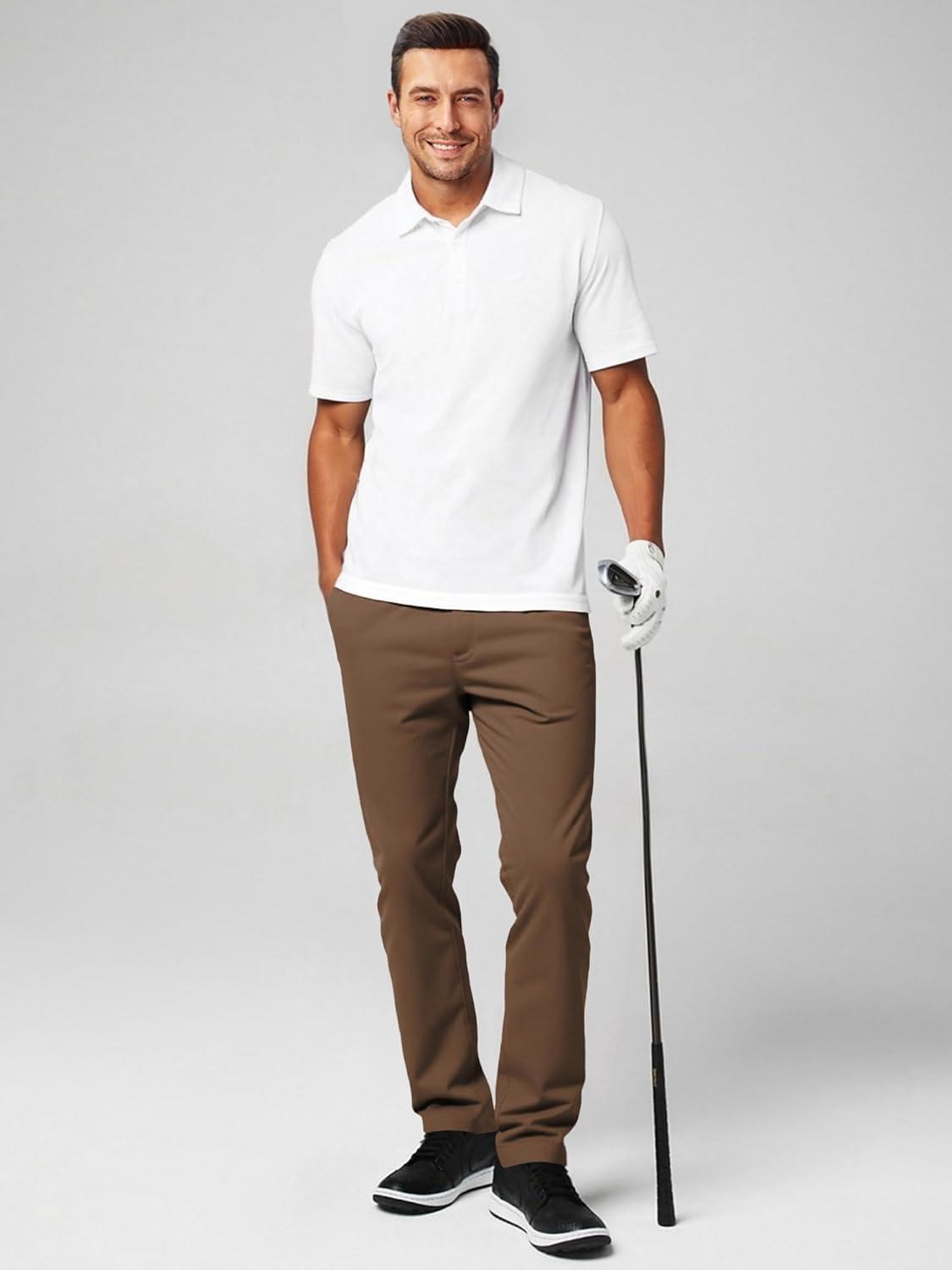 imageJMIERR Mens Chino Pants Casual Stretch Waist Tapered Trousers with PocketsCoffee