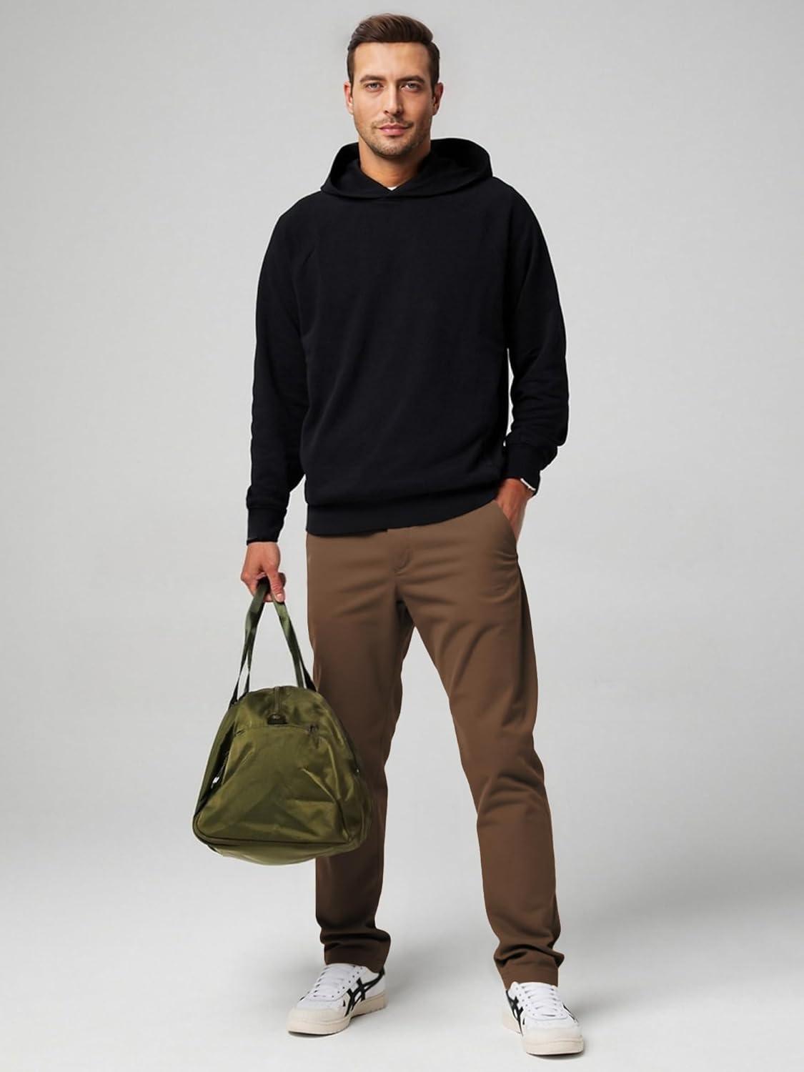 imageJMIERR Mens Chino Pants Casual Stretch Waist Tapered Trousers with PocketsCoffee