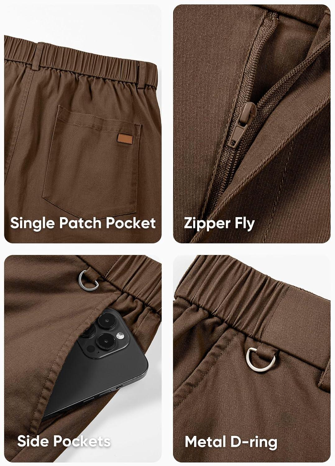 imageJMIERR Mens Chino Pants Casual Stretch Waist Tapered Trousers with PocketsCoffee