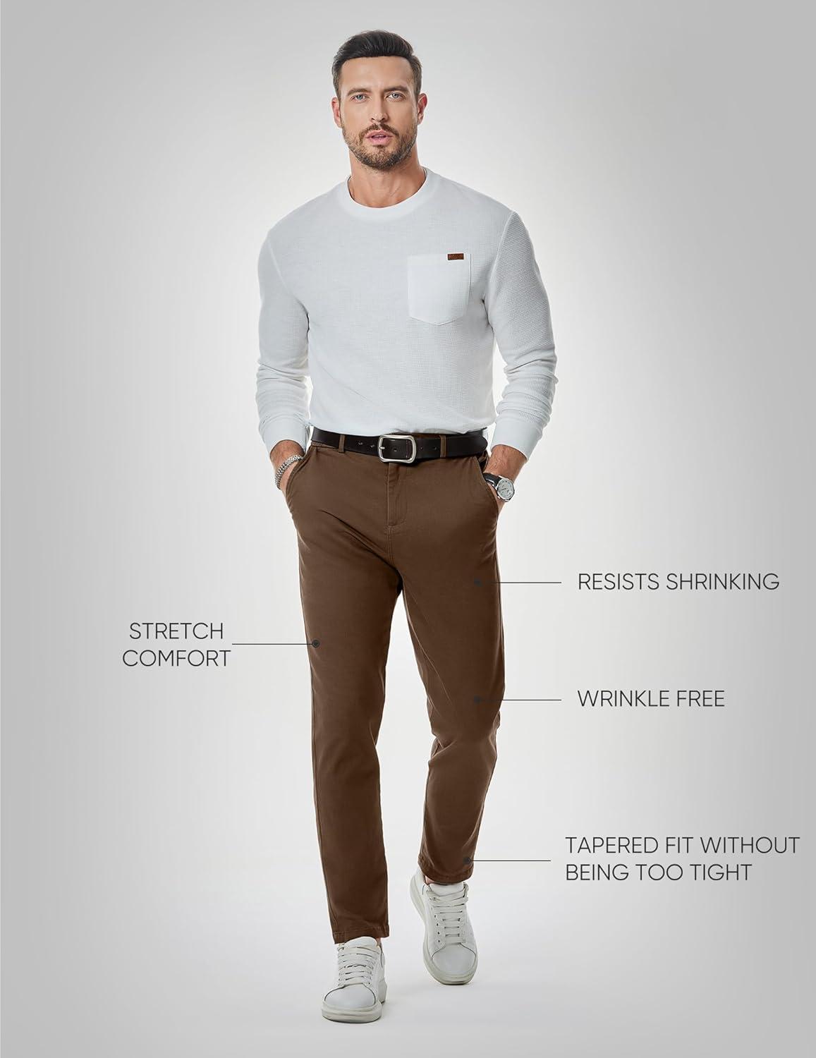 imageJMIERR Mens Chino Pants Casual Stretch Waist Tapered Trousers with PocketsCoffee