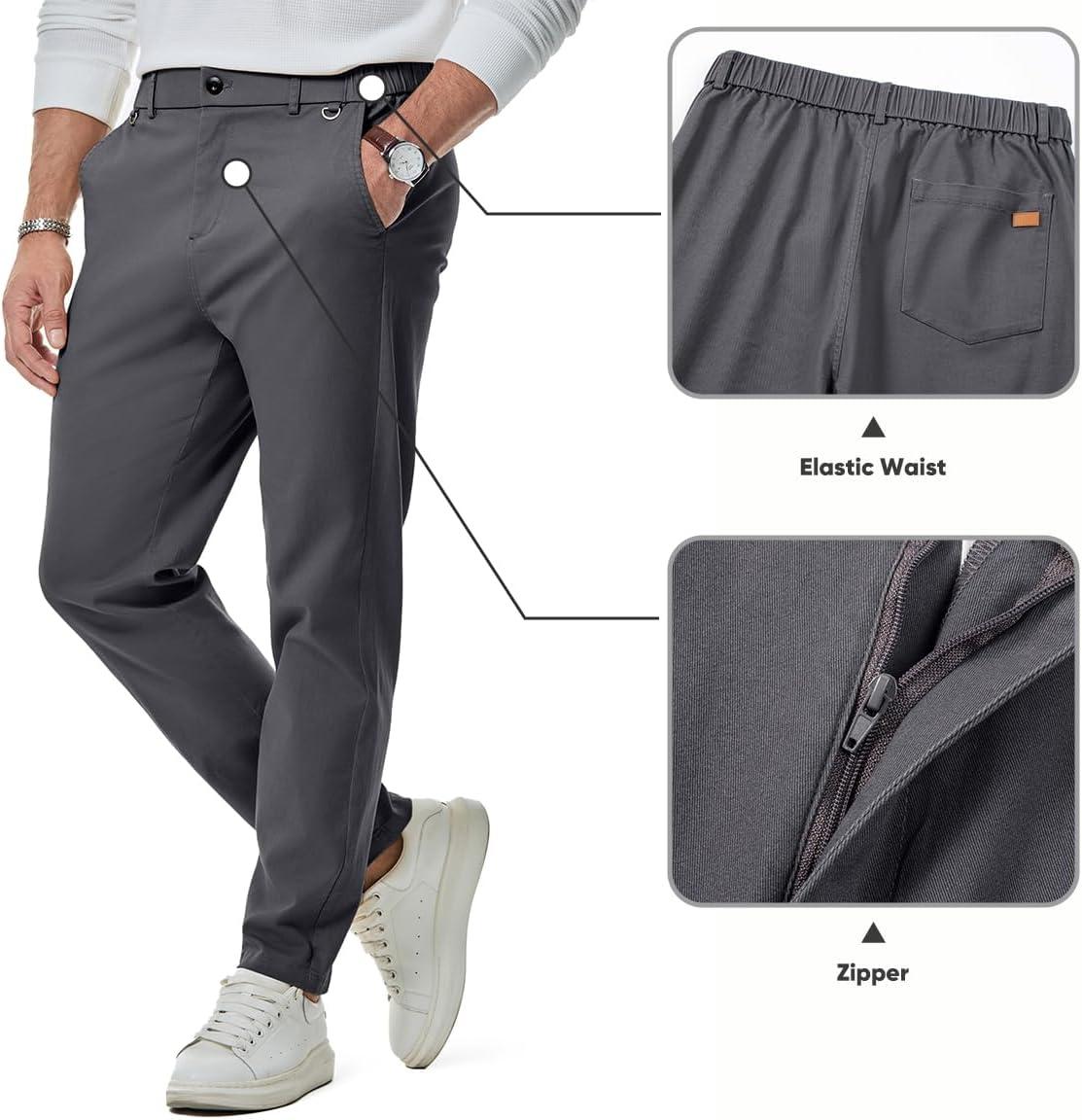imageJMIERR Mens Chino Pants Casual Stretch Waist Tapered Trousers with PocketsDark Grey