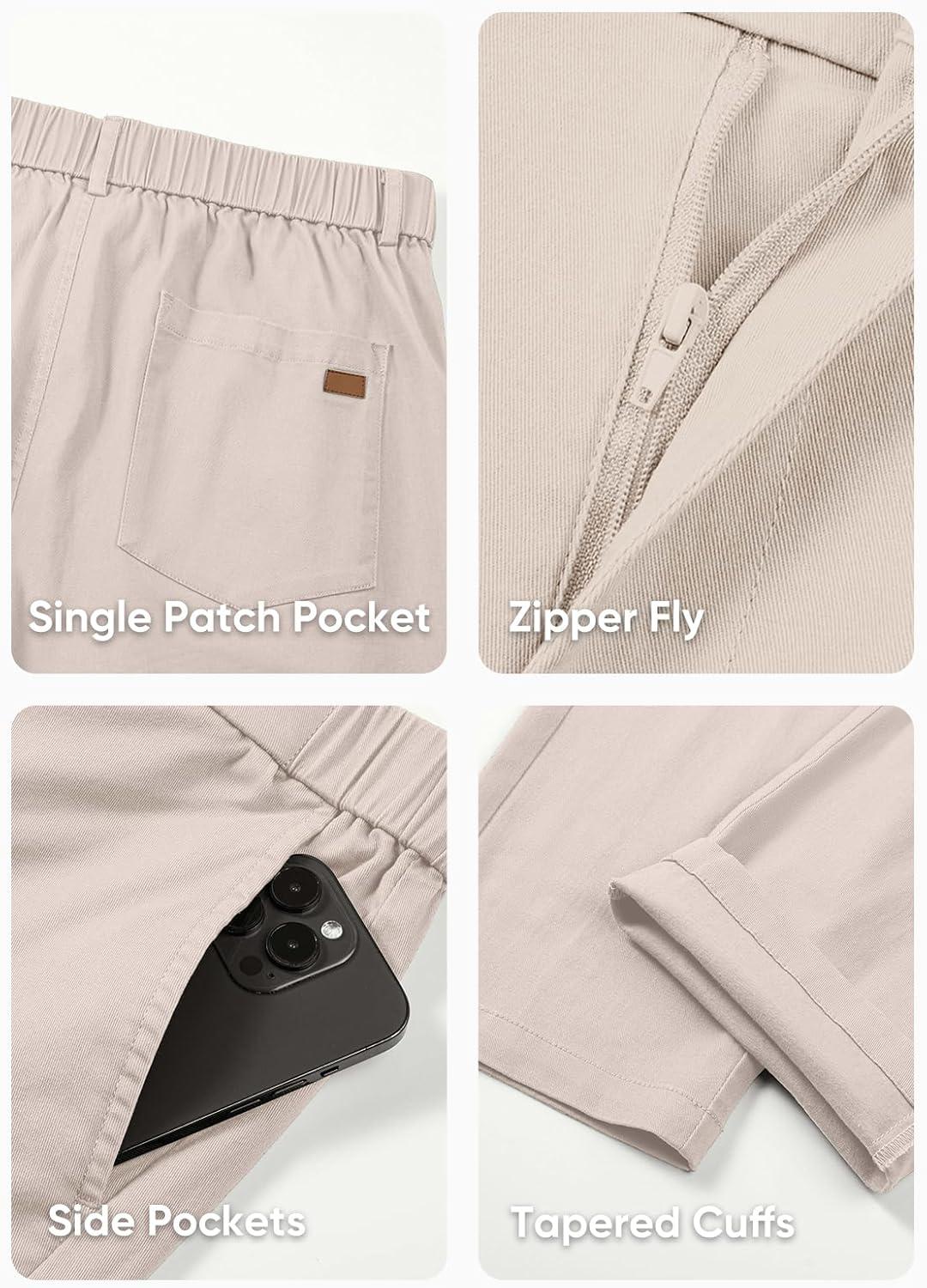 imageJMIERR Mens Chino Pants Casual Stretch Waist Tapered Trousers with PocketsE Apricot
