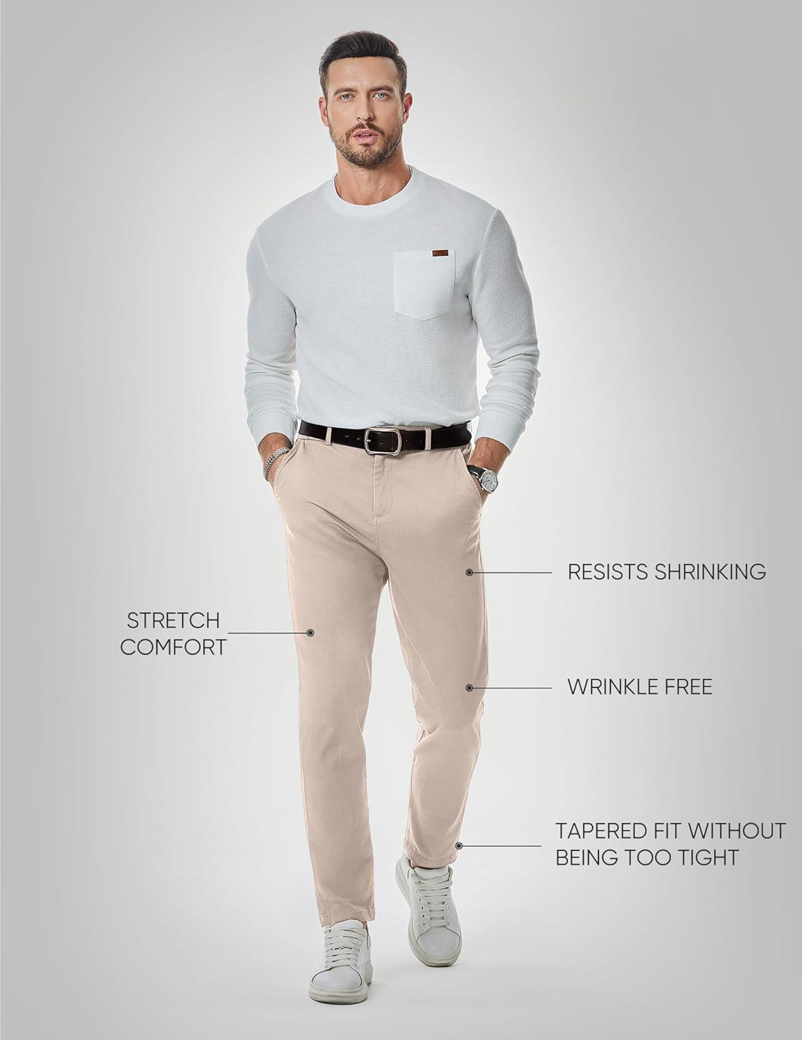 imageJMIERR Mens Chino Pants Casual Stretch Waist Tapered Trousers with PocketsE Apricot