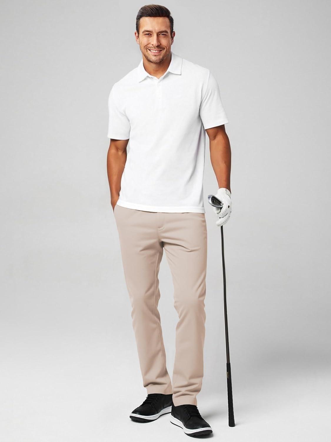 imageJMIERR Mens Chino Pants Casual Stretch Waist Tapered Trousers with PocketsE Apricot