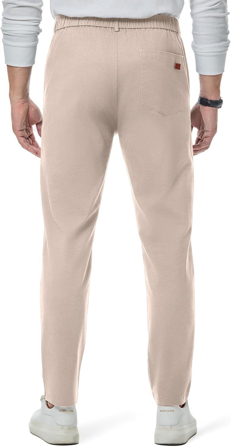 imageJMIERR Mens Chino Pants Casual Stretch Waist Tapered Trousers with PocketsE Apricot